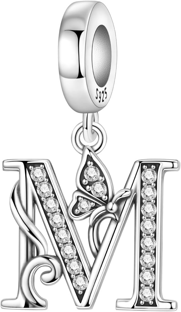 PANPOKI Store 2 Pack 925 Sterling Silver Butterfly Letter Charms for Bracelets and Necklace Alphabet Initial Dangle Pendants Round Spacer Beads Pave Cubic Zirconia Jewelry Gift for Women - Image 2